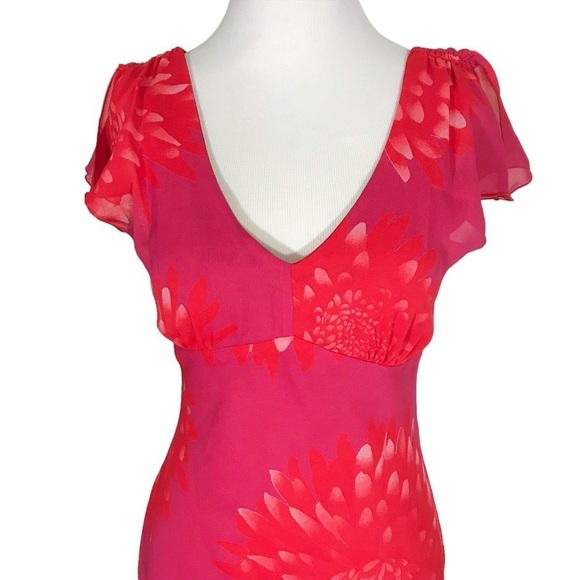 My Michelle VINTAGE 90s Red Floral Midi Slip Dress Chiffon 7/8 (Modern Small) - Picture 5 of 16